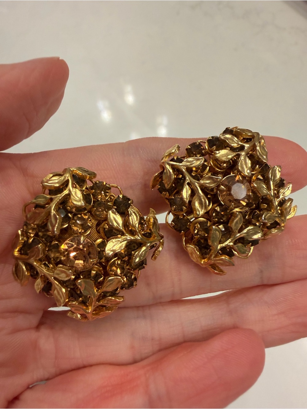 Vintage MCM Pat Pend Gold Amber Topaz 3D Floral Clip